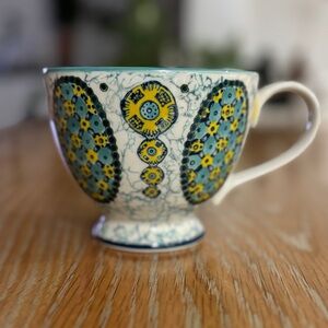 ANTHROPOLOGIE Kebaya Collection Teal Yellow Footed Mug Pedestal Tea Cup
